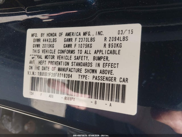 Aukcja sprzedaży 2015 Acura Tlx, vin: 19UUB1F39FA019394, numer aukcji: 45570579