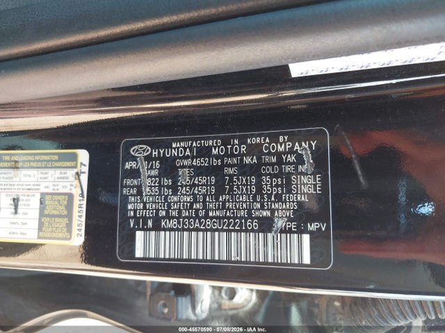 Продажа на аукционе авто 2016 Hyundai Tucson Limited, vin: KM8J33A28GU222166, номер лота: 45570590