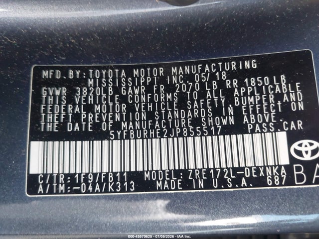 Toyota COROLLA LE 2018 5YFBURHE2JP855517 Image 9