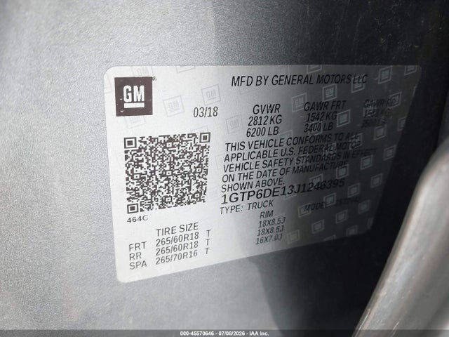 Продажа на аукционе авто 2018 Gmc Canyon Slt, vin: 1GTP6DE13J1246395, номер лота: 45570646