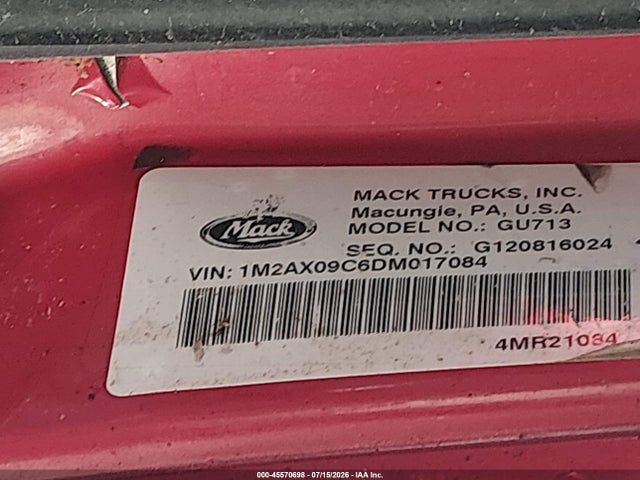 Продажа на аукционе авто 2013 Mack 700 Gu700, vin: 1M2AX09C6DM017084, номер лота: 45570698