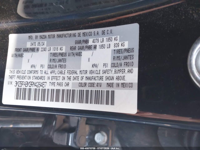 2024 Mazda Mazda3 2.5 S Select Sport მანქანა იყიდება აუქციონზე, vin: 3MZBPABM3RM428467, აუქციონის ნომერი: 45570709