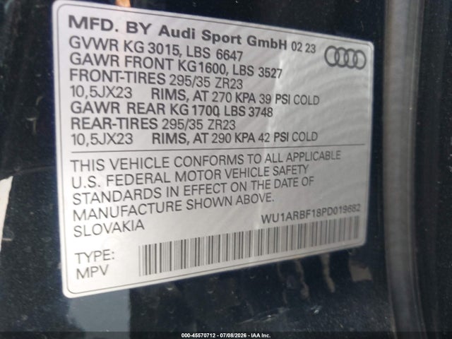 Продажа на аукционе авто 2023 Audi Rs Q8 Tfsi Quattro Tiptronic, vin: WU1ARBF18PD019682, номер лота: 45570712