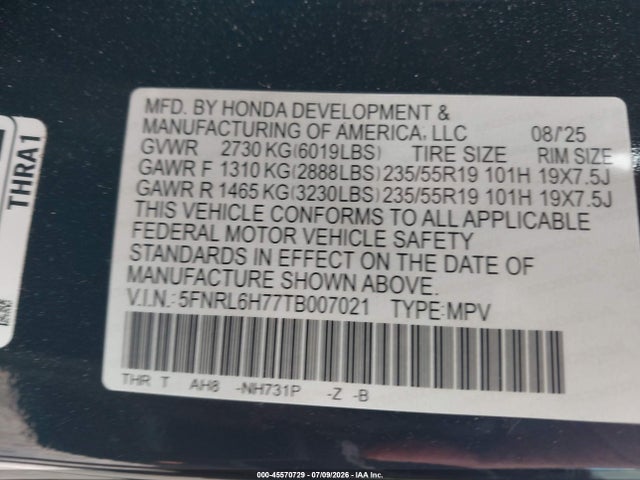 Продажа на аукционе авто 2026 Honda Odyssey Sport-l, vin: 5FNRL6H77TB007021, номер лота: 45570729