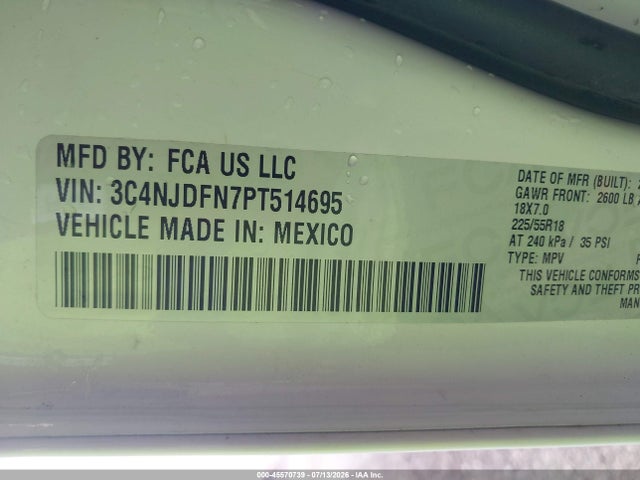 Продажа на аукционе авто 2023 Jeep Compass Latitude Lux Fwd, vin: 3C4NJDFN7PT514695, номер лота: 45570739