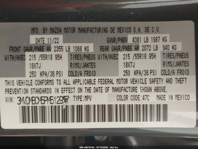 Продажа на аукционе авто 2023 Mazda Cx-30 2.5 S Carbon Edition, vin: 3MVDMBCM5PM512987, номер лота: 45570744
