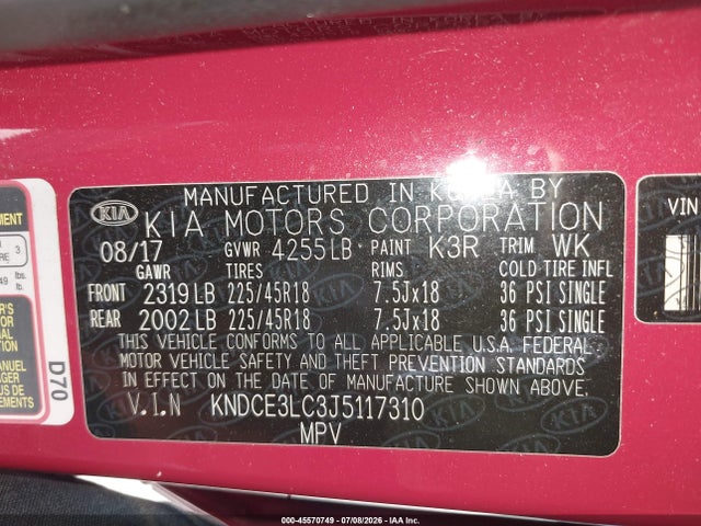 2018 Kia Niro Touring მანქანა იყიდება აუქციონზე, vin: KNDCE3LC3J5117310, აუქციონის ნომერი: 45570749