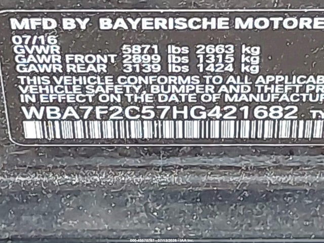 45570767 :رقم المزاد ، WBA7F2C57HG421682 vin ، 2017 Bmw Alpina B7 Xdrive مزاد بيع
