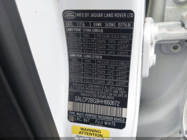 Продаж на аукціоні авто 2017 Land Rover Discovery Sport Se, vin: SALCP2BG9HH660672, номер лоту: 45570780