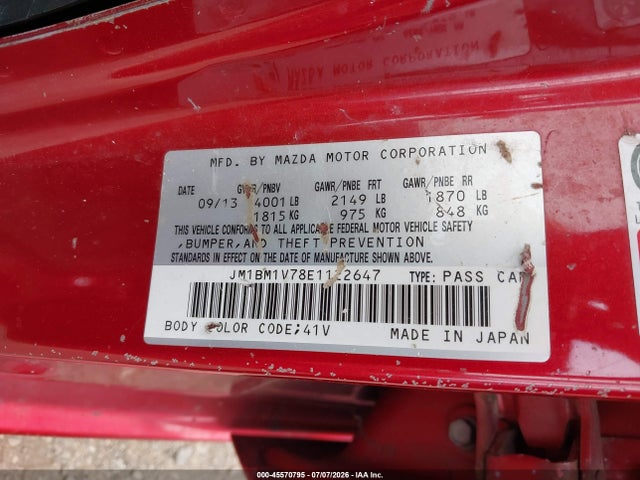 Aukcja sprzedaży 2014 Mazda Mazda3 I Touring, vin: JM1BM1V78E1122647, numer aukcji: 45570795