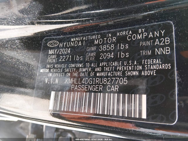 45570804 :رقم المزاد ، KMHLL4DG1RU827705 vin ، 2024 Hyundai Elantra Se مزاد بيع