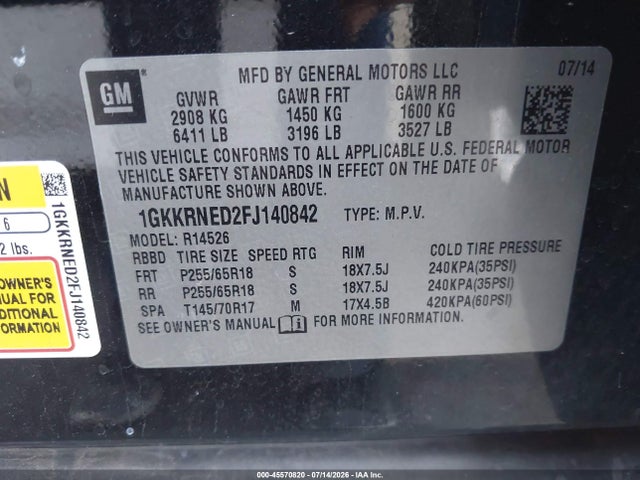 GMC Acadia Sle-1 2015 1GKKRNED2FJ140842 Image 9