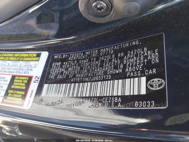 Toyota CAMRY SE 2018 4T1B11HK7JU653139 Image 9