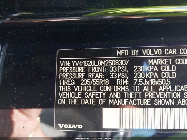 45570847 :رقم المزاد ، YV4162UL8M2508307 vin ، 2021 Volvo Xc40 T5 Inscription مزاد بيع