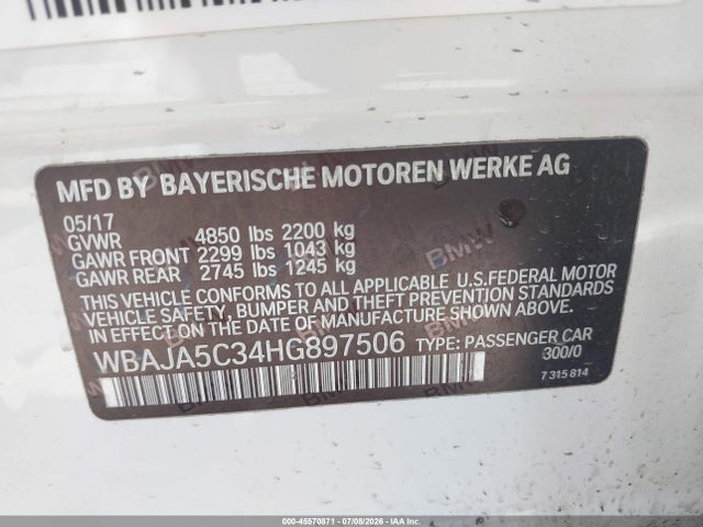 BMW 530I 2017 WBAJA5C34HG897506 Image 9