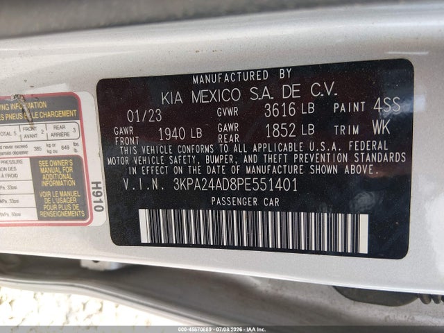Продажа на аукционе авто 2023 Kia Rio Lx, vin: 3KPA24AD8PE551401, номер лота: 45570889