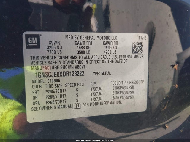 Aukcja sprzedaży 2013 Chevrolet Suburban 1500 Lt, vin: 1GNSCJE0XDR128222, numer aukcji: 45570915