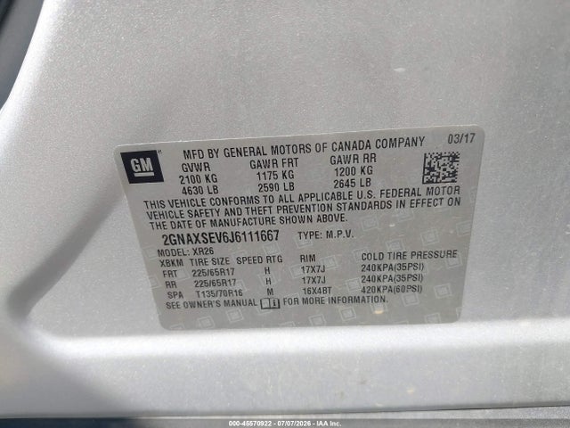 Chevrolet EQUINOX LT 2018 2GNAXSEV6J6111667 Image 9