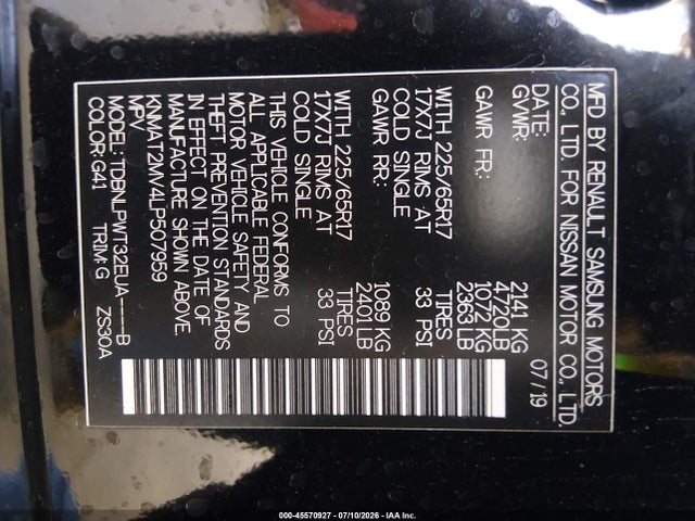 Nissan Rogue S Intelligent Awd 2020 KNMAT2MV4LP507959 Image 9