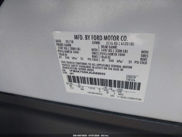Продажа на аукционе авто 2018 Ford Explorer Xlt, vin: 1FM5K7D8XJGA89055, номер лота: 45570929