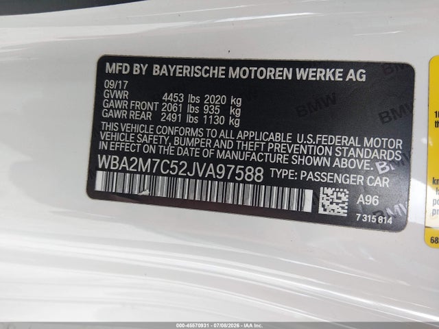Продажа на аукционе авто 2018 Bmw 230i, vin: WBA2M7C52JVA97588, номер лота: 45570931