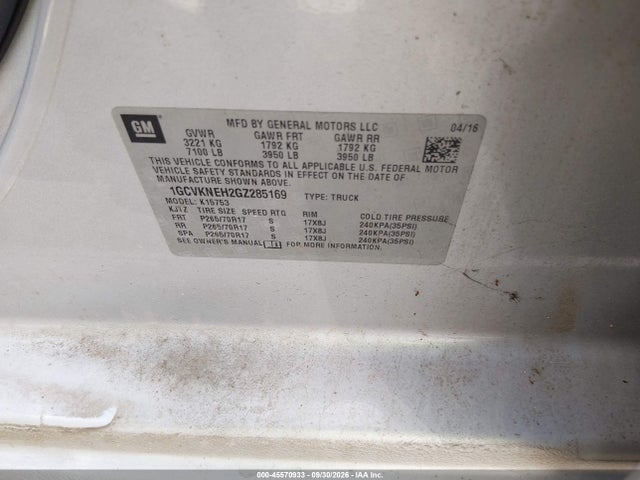 45570933 :رقم المزاد ، 1GCVKNEH2GZ285169 vin ، 2016 Chevrolet Silverado 1500 Work Truck مزاد بيع