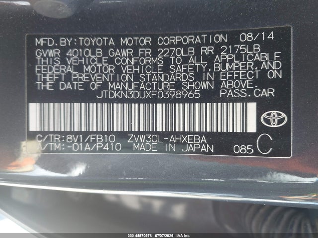Toyota Prius Three 2015 JTDKN3DUXF0398965 Image 9
