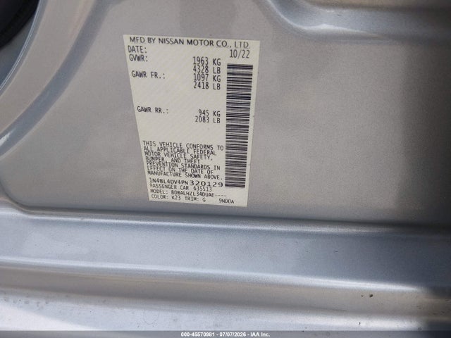 Продаж на аукціоні авто 2023 Nissan Altima Sv Fwd, vin: 1N4BL4DV4PN320129, номер лоту: 45570981