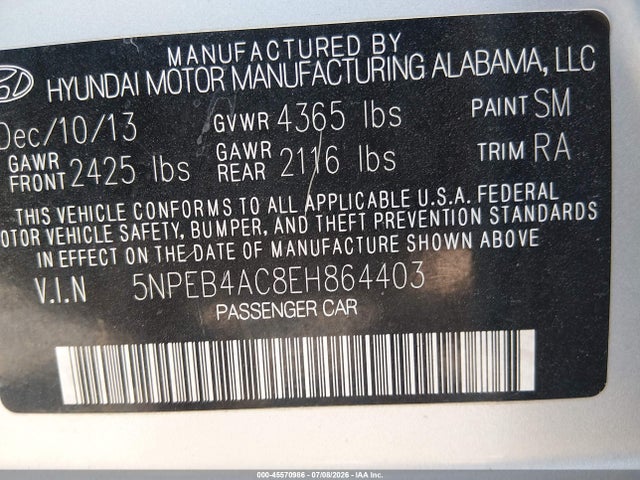 Hyundai SONATA GLS 2014 5NPEB4AC8EH864403 Image 9