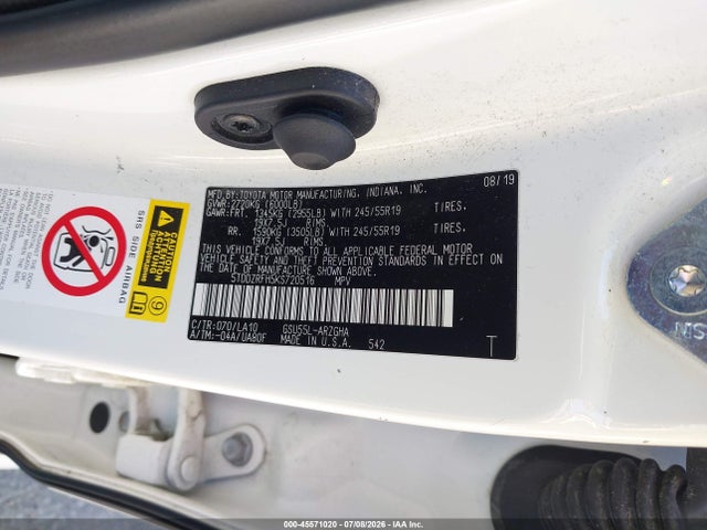 45571020 :رقم المزاد ، 5TDDZRFH5KS720516 vin ، 2019 Toyota Highlander Limited مزاد بيع