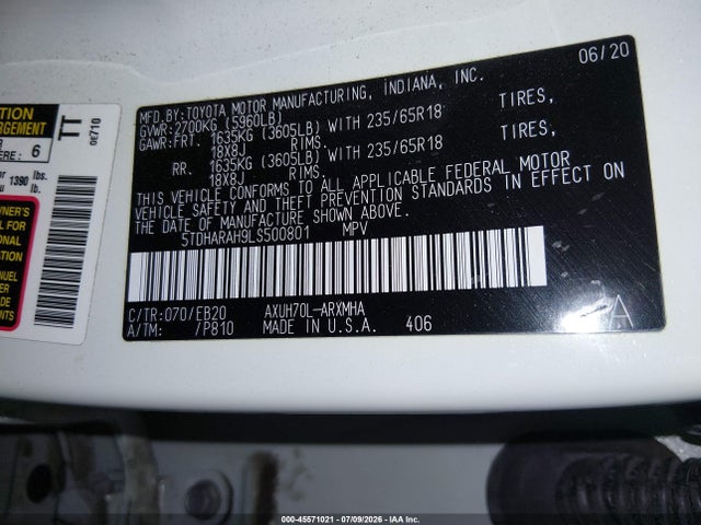 5TDHARAH9LS500801 Toyota Highlander Hybrid Xle