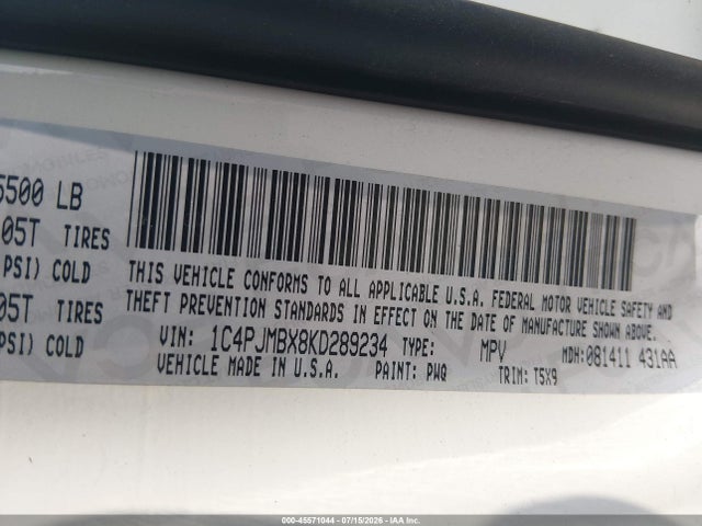 2019 Jeep Cherokee Trailhawk 4x4 მანქანა იყიდება აუქციონზე, vin: 1C4PJMBX8KD289234, აუქციონის ნომერი: 45571044