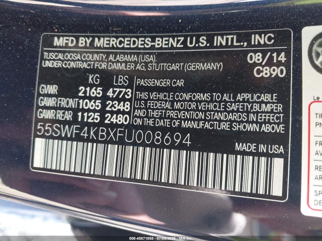 Продажа на аукционе авто 2015 Mercedes-benz C 300 4matic, vin: 55SWF4KBXFU008694, номер лота: 45571058