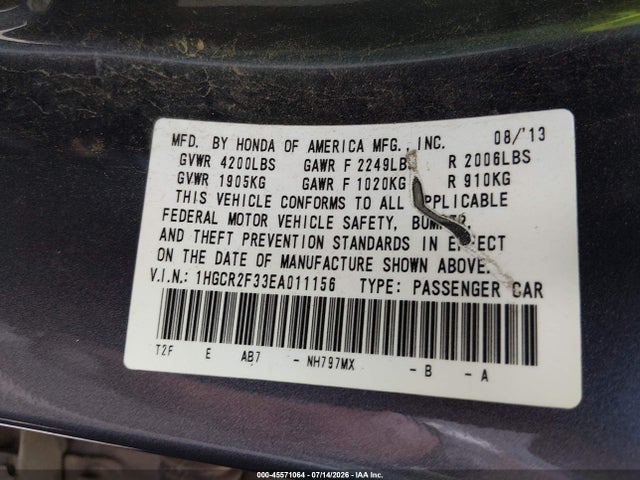 Honda ACCORD LX 2014 1HGCR2F33EA011156 Image 9