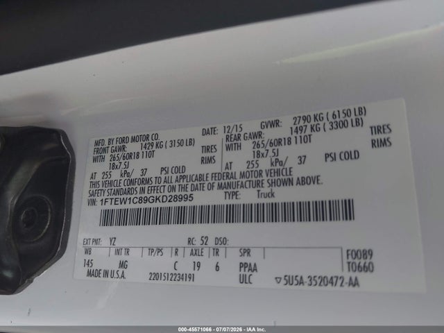 Продажа на аукционе авто 2016 Ford F-150 Xl/xlt, vin: 1FTEW1C89GKD28995, номер лота: 45571066