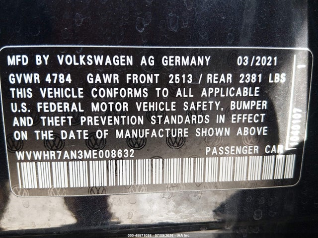 2021 Volkswagen Arteon 2.0t Sel R-line მანქანა იყიდება აუქციონზე, vin: WVWHR7AN3ME008632, აუქციონის ნომერი: 45571098