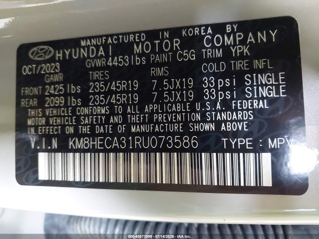Продажа на аукционе авто 2024 Hyundai Kona Limited, vin: KM8HECA31RU073586, номер лота: 45571099