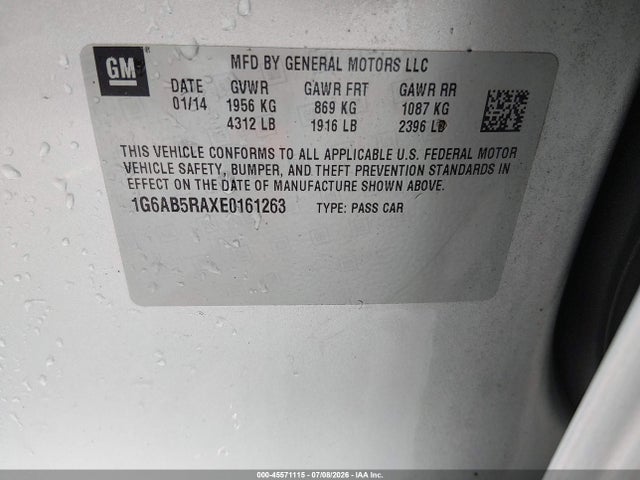 45571115 :رقم المزاد ، 1G6AB5RAXE0161263 vin ، 2014 Cadillac Ats Luxury مزاد بيع