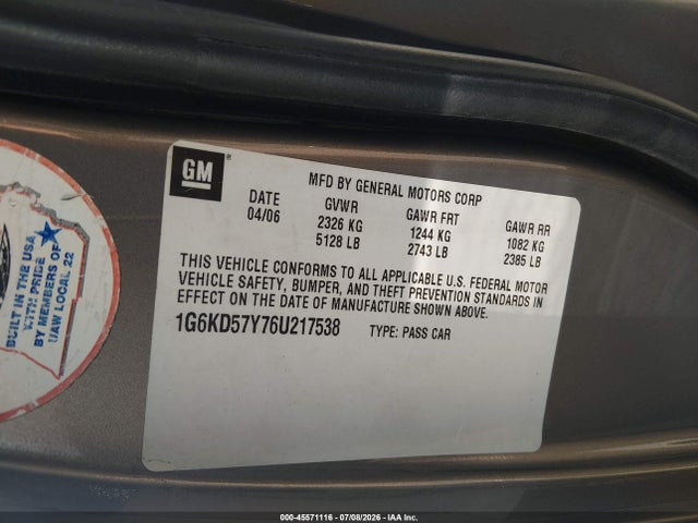 Aukcja sprzedaży 2006 Cadillac Dts 1sb, vin: 1G6KD57Y76U217538, numer aukcji: 45571116