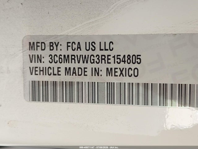 Aukcja sprzedaży 2024 Ram Promaster 3500 Tradesman Low Roof 136 Wb W/pass Seat, vin: 3C6MRVWG3RE154805, numer aukcji: 45571147