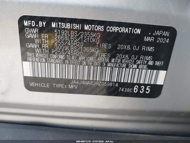 Продаж на аукціоні авто 2024 Mitsubishi Outlander, vin: JA4J4WA82RZ059814, номер лоту: 45571179