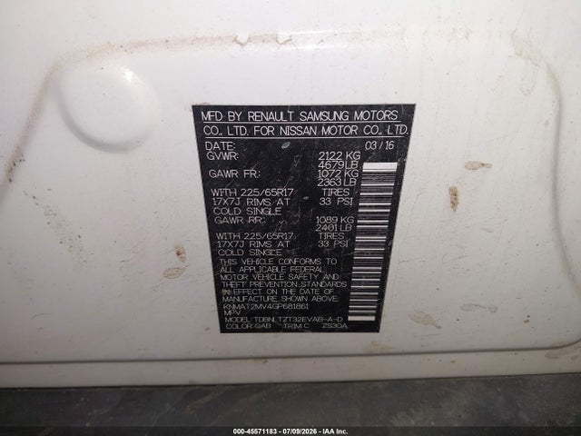 Aukcja sprzedaży 2016 Nissan Rogue Sv, vin: KNMAT2MV4GP681861, numer aukcji: 45571183