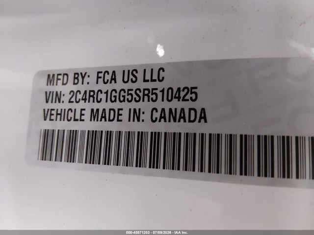 45571203 :رقم المزاد ، 2C4RC1GG5SR510425 vin ، 2025 Chrysler Pacifica Limited مزاد بيع
