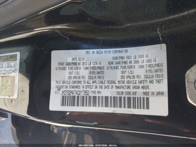 Продажа на аукционе авто 2010 Mazda Cx-9 Touring, vin: JM3TB2MA7A0217852, номер лота: 45571204