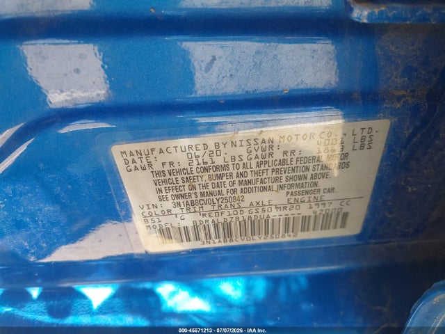 3N1AB8CV0LY250842 Nissan Sentra Sv Xtronic Cvt