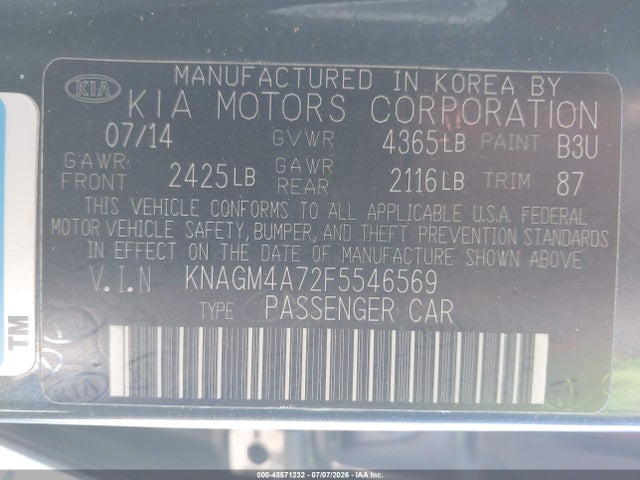 KIA Optima Lx 2015 KNAGM4A72F5546569 Image 9