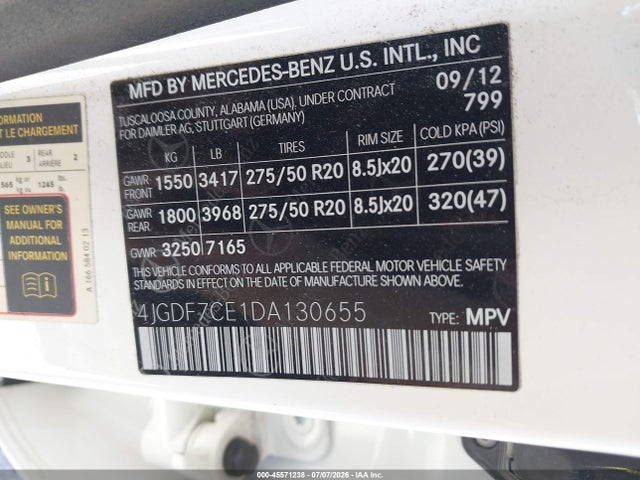 Aukcja sprzedaży 2013 Mercedes-benz Gl 450 4matic, vin: 4JGDF7CE1DA130655, numer aukcji: 45571238