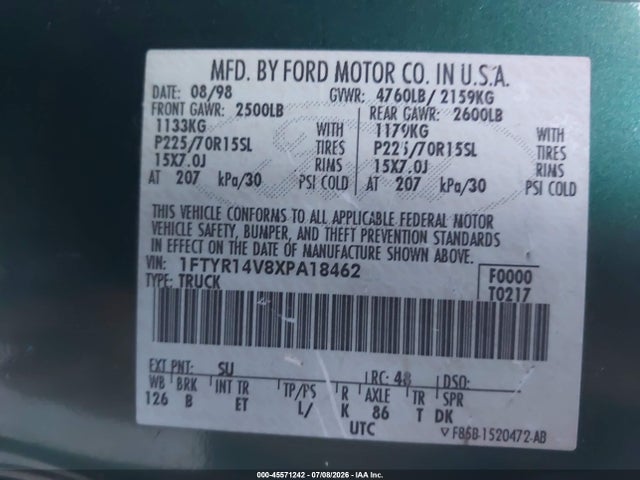 Auction sale of the 1999 Ford Ranger Xl/xlt, vin: 1FTYR14V8XPA18462, lot number: 45571242