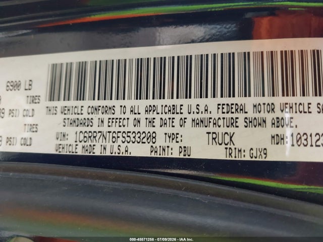 Продаж на аукціоні авто 2015 Ram 1500 Laramie, vin: 1C6RR7NT6FS533208, номер лоту: 45571258