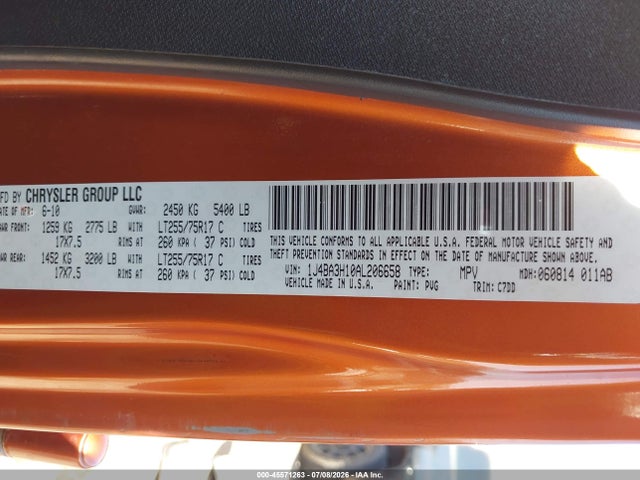45571263 :رقم المزاد ، 1J4BA3H10AL206658 vin ، 2010 Jeep Wrangler Unlimited Sport مزاد بيع